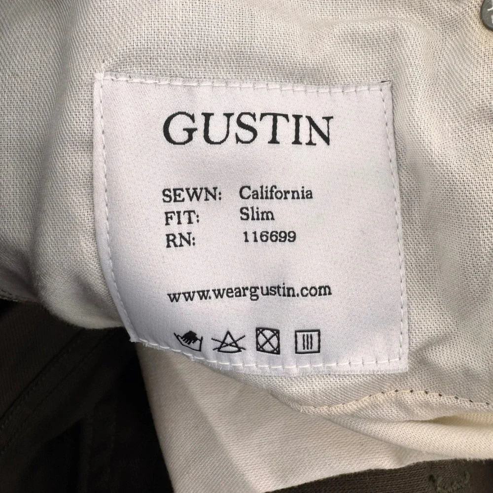 Gustin Slim Fit Pants Mens 35 Brown Cotton Twill Made in USA Button Fly Heritage